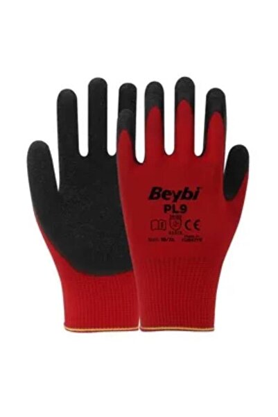 Beybi قفازات PL9 بولي محبوكة باللون الأحمر والأسود رقم: 10