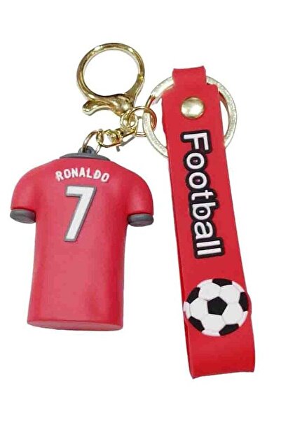 Generic Ronaldo Red Jersey 3D Rubber Keychain with long Ribbon Ronaldo Keychains