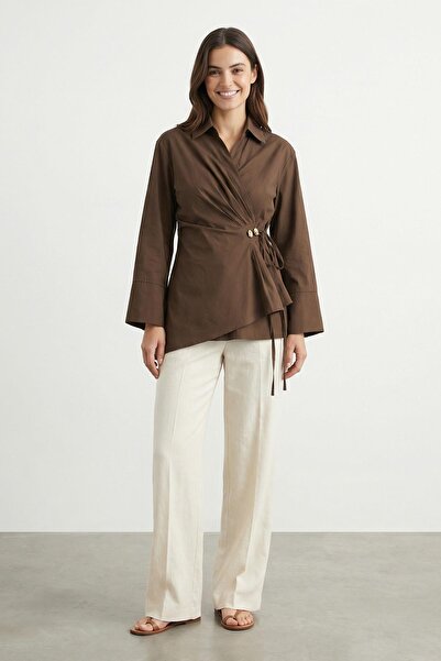 Loreen Women's Side-Tie Double-Breasted Shirt - 20752Gml - Brown
