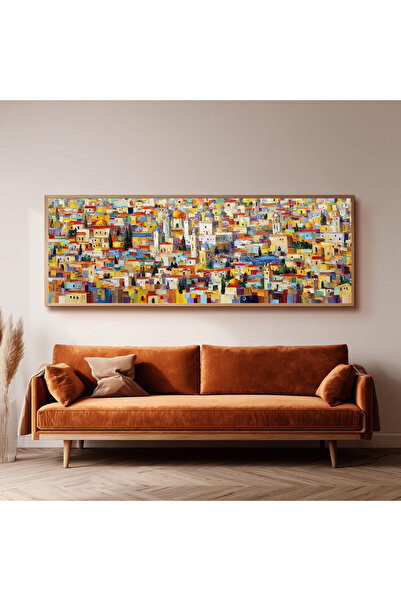 Dekorsiahome Ahşap Çerçeveli Panoramik Oturma Odası Salon Tablosu UZ0338