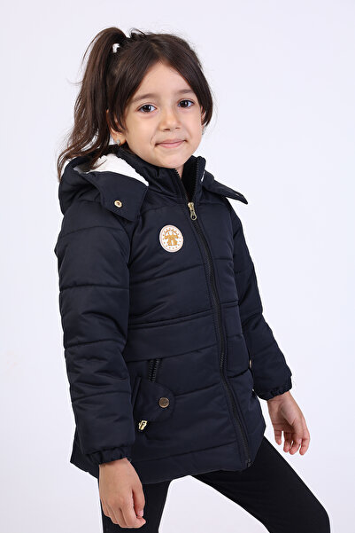 Toontoy Girl's Water Repellent K Hooded Zippered Pocket Coat - Faux Fur Inside