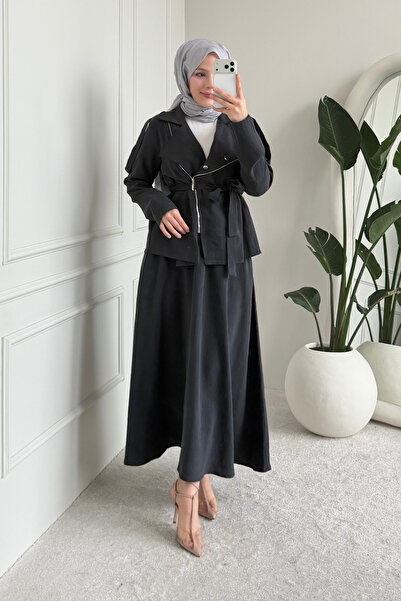 Tesettür Diyarı Efnan Tansel Υφασμάτινο Σετ Μπουφάν με Φερμουάρ και Φούστα- Σ...