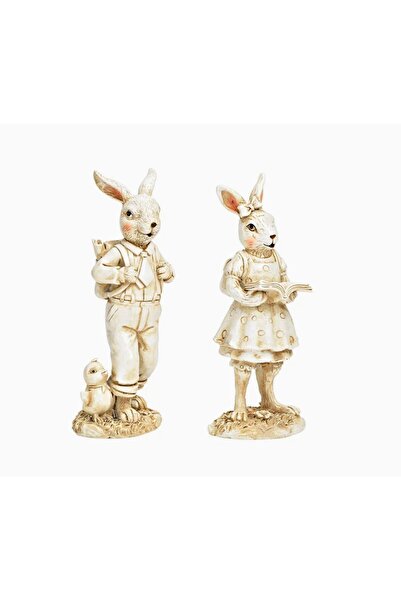 DecoDepot Rabbit figure with book/backpack, cream, 7x15x5 cm