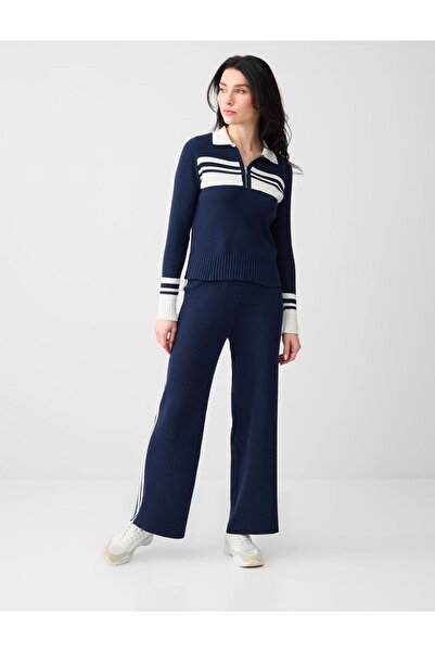 Jimmy Key بنطلون تريكو ذو خصر عادي وساق عادية باللون الأزرق الداكن