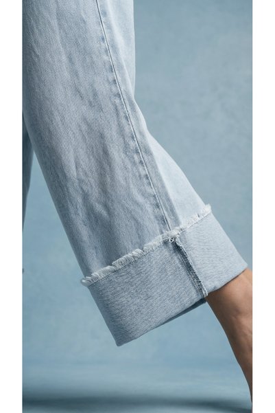ENZİM JEANS Women's 100% Cotton Scissor-Adjustable Length Wide Leg Baggy Jeans