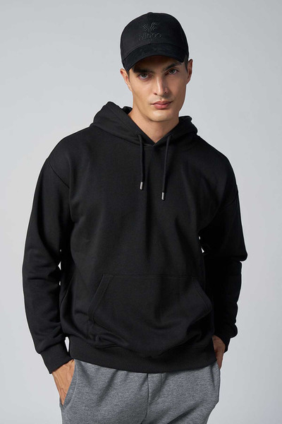 Swana 3 Thread Men's Regular Fit Hooded Soft Fleece Cotton Sweatshirt-Black