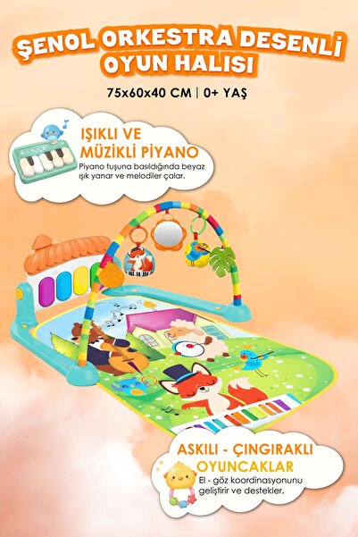 ŞENOL OYUNCAK Piyanolu Orkestra Desenli Bebek Oyun Halısı- Eğitici Müzikli Ak...