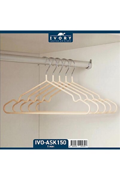 IVORY 5’li Metal Silikon Kaplamalı Elbise Askısı – Kaydırmaz Dayanıklı Askı Seti