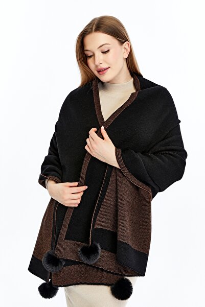 panşalço Wool Textured Hattuş Yarn Fur Pompom Knitwear Knitted Shoulder Shawl...