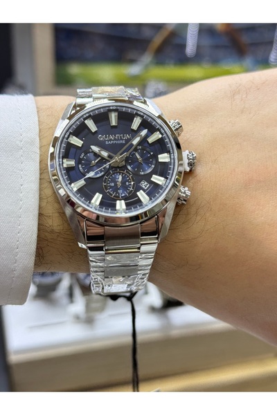 Quantum Men's Wristwatch with Function Silver-Blue Color Sapphire Glass Steel...