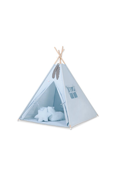 Other Tipi tent for children + mat + pillows + feather pendants - blue