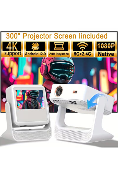 AI LIFE A2 Pro Dual Screen Smart Projector 8" Touch Tablet Android 12 WiFi6 4...