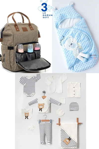 Pimadyo Set of 3 (Baby Care Bag, 10-Piece Hospital Discharge Pack, Swaddle)