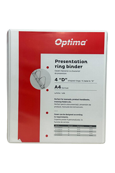 Optima Mechanical Notebook with Pocket, Laminated PP, 4 Rings in 'D', 40 mm, ...