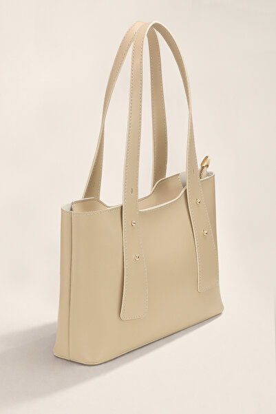 Housebags Krem Retro Vintage Fermuarlı, Ayarlanabilir Omuz Askılı Çanta 287