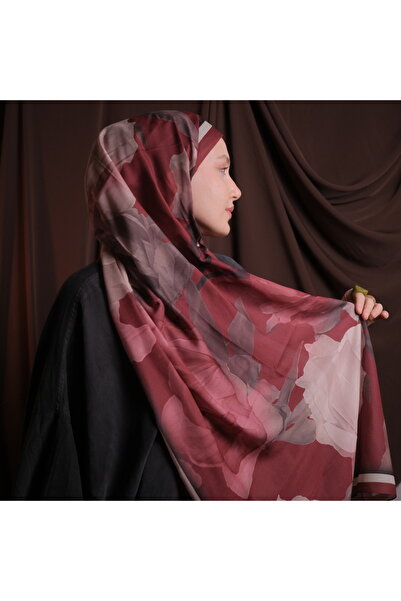 Mehru Scarfs شال ناعم بنمط اللوتس باللون العنابي - ملمس غير قابل للانزلاق - ص...
