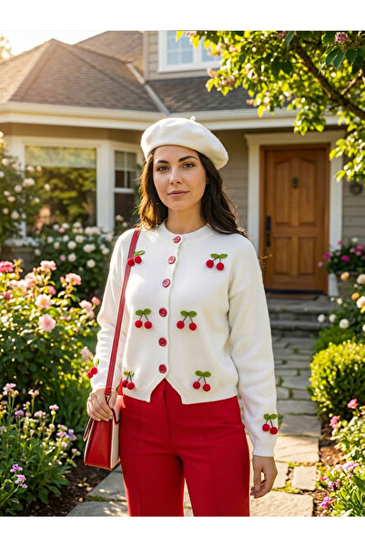 SAYZEN Cherry Red Buttoned Knitwear Cardigan