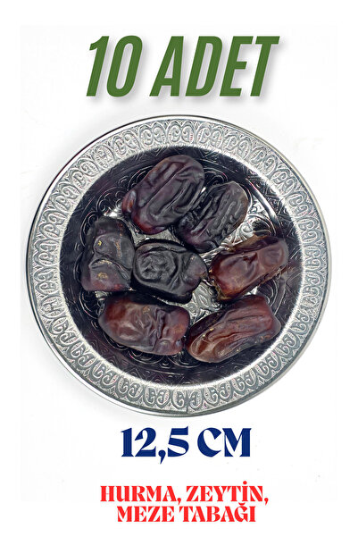 Binbir Trend 12.5 cm Otantik Desenli Paslanmaz Krom Çelik Hurma Tabağı, Zeytin, İftariyelik Tabağı