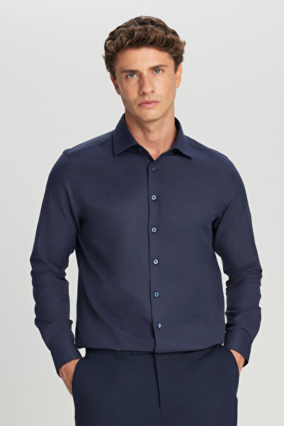 ALTINYILDIZ CLASSICS Men's Navy Blue Cotton Regular Fit Classic Collar Dobby ...