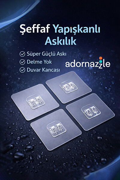 adornazzle 1 Adet 7x7 cm Şeffaf Yapışkanlı Askılık, Şeffaf Sticker, Süper Güç...