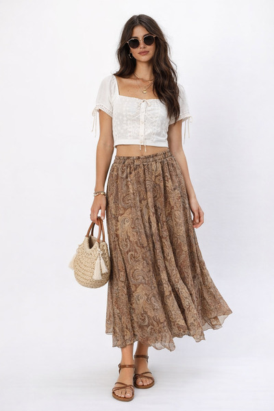 kikiriktekstil 10980 Women's Asymmetrical Cut Inner Lined Rubber Waist Chiffo...