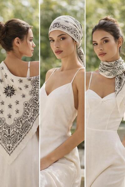 Luminos Butik Women's Brown Ethnic Patterned Bohemian Triangle Shawl Bandana ...