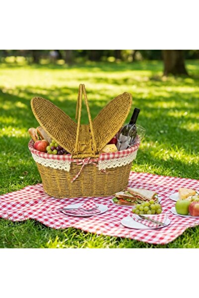 Roichil 2 Kapaklı Oval Plastik Rattan Piknik Sepeti