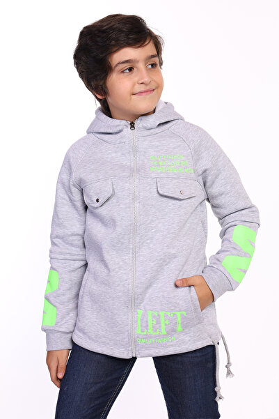 Toontoy Boy's Hooded Zippered Pocketed Drop Shoulder Printed Raglan Sleeve Kn...
