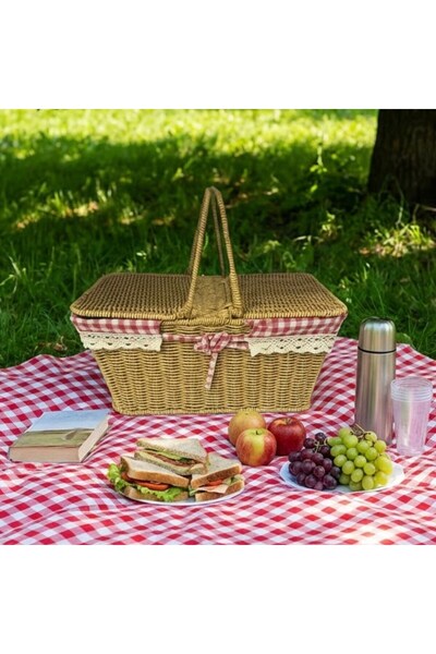 Roichil 2 Kapaklı Dikdörtgen Plastik Rattan Piknik Sepeti