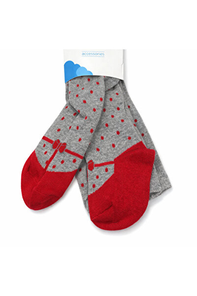 MAYORAL جوارب طويلة منقوشة بفيونكة للفتيات الصغيرات باللون الأحمر والرمادي 24...