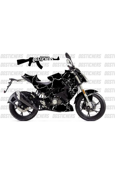 Motiker Benelli 125s Craked Beyaz Siyah Tasarımı Sticker Etiket Modeli