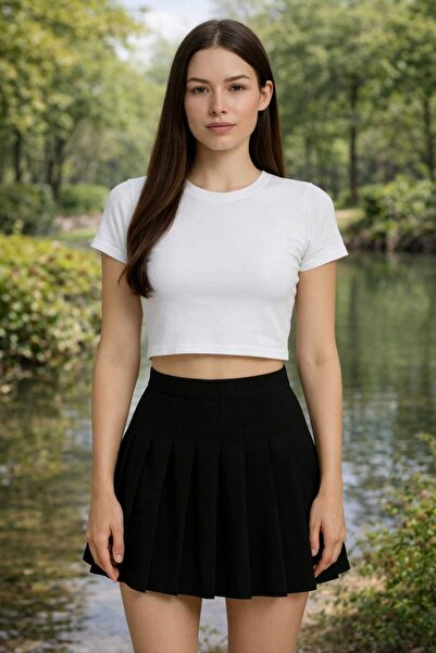 BRLKN Fustă mini cu pliuri pentru femei, stil ALAÇATI