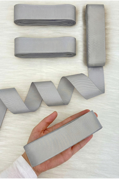 ZEYMERADE Panglică gri grosgrain 4 cm 10 metri, Bohça Çeyiz Nuntă Logodnă Zi ...