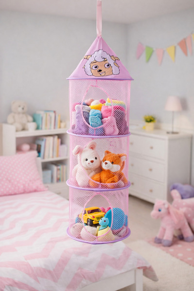 Binbirreyon 3-степенен мрежест органайзер за детска стая 28x90cm розов PB116