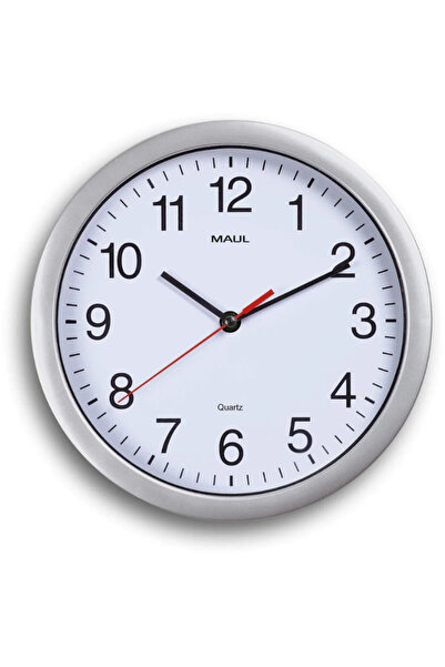 MAUL Wall Clock, D-25 cm, Arabic Numbers, White Dial, Run - Silver Plastic Frame