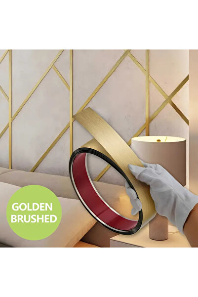 MaffStuff Bandă decorativă autoadezivă inox auriu mat periat 3 cm x 500 cm