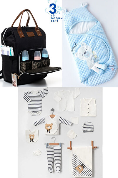 Pimadyo Set of 3 (Baby Care Bag, 10-Piece Hospital Discharge Pack, Swaddle)