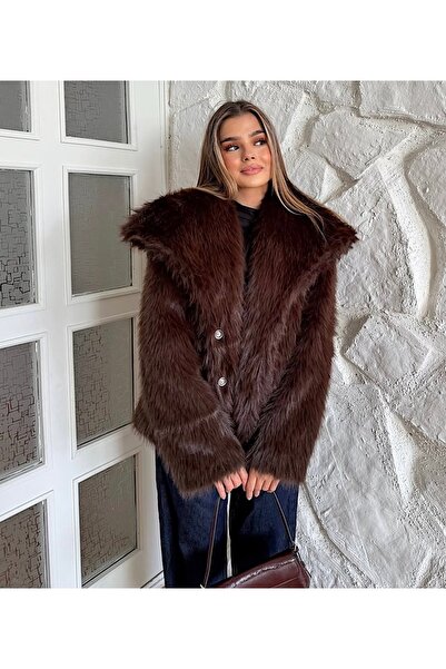BERİ BUTİK Kadın kahve premium suni kürk