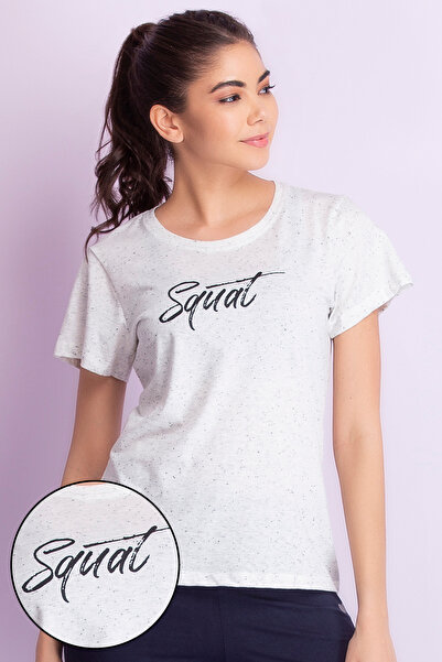 Clovia Comfort Fit Active Text Print T-shirt in White