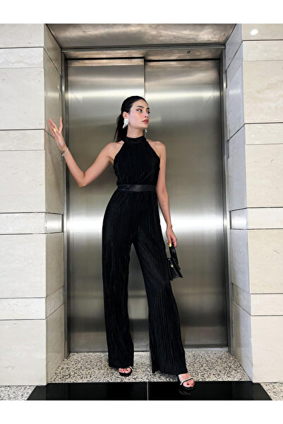 Rabona Fashion Sırt Detaylı Şık Kadın Pliseli Yazlık Tulum