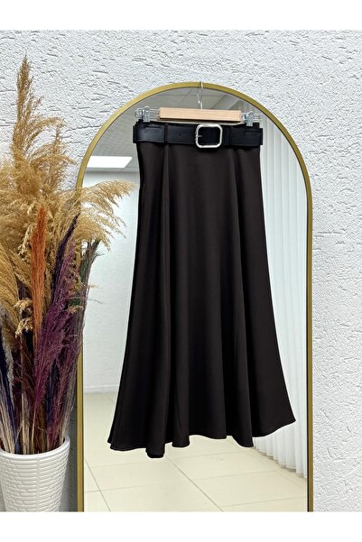 BENAHOLL Dream Belted Skirt with Stitching Detail-As3049 Brown