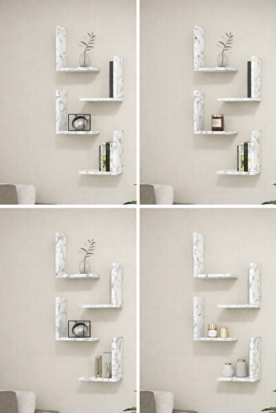 DUDECOR Mermer Desenli Dekoratif Raf Çiçek Rafı Estetik Mermer Desenli Duvar ...