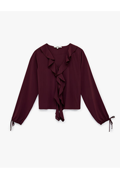 Koton بلوزة قصيرة من الشيفون بلون بورغندي للنساء