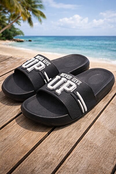 Moda Frato Never Give up Men's Slippers Sea Beach Pool Slippers Bathroom Gard...