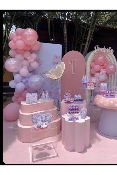 Çemrek Süs Parti Pink Powder Lilac Balloon Chain Set Includes 103 Jumbo Balloons