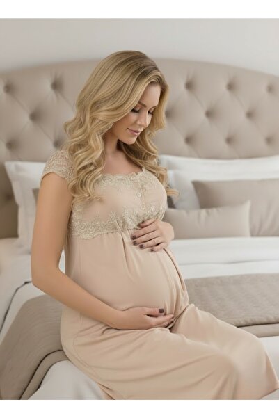 Lohusa Homewear New Season Mink Buttoned Summer Stylish Lace Detailed 100% Co...