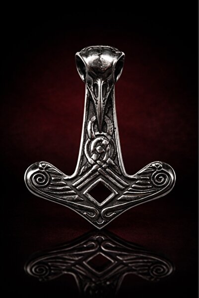 voyageaccessory Masculine Design Viking Thor Hammer Pendant with Raven Motif ...