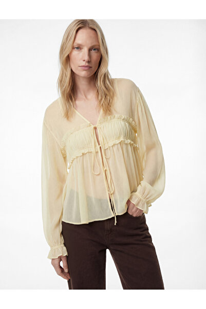 Koton Women'S Ecru Sheer Chiffon Blouse