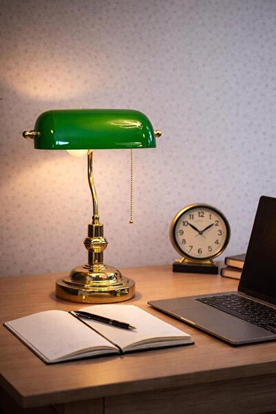 MARS CONCEPT RETRO BANKER OFİS MASA LAMBASI - YEŞİL CAM , METAL GÖVDE