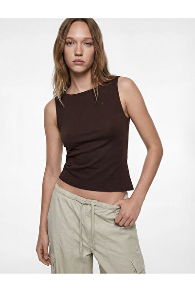 Koton Women'S Brown Boat Neck Blouse